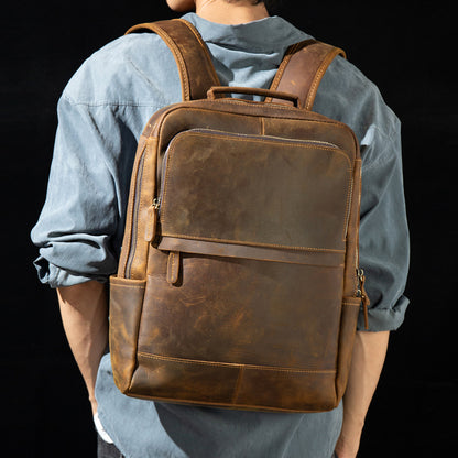 retro genuine leather casual top layer cowhide handmade business computer backpack