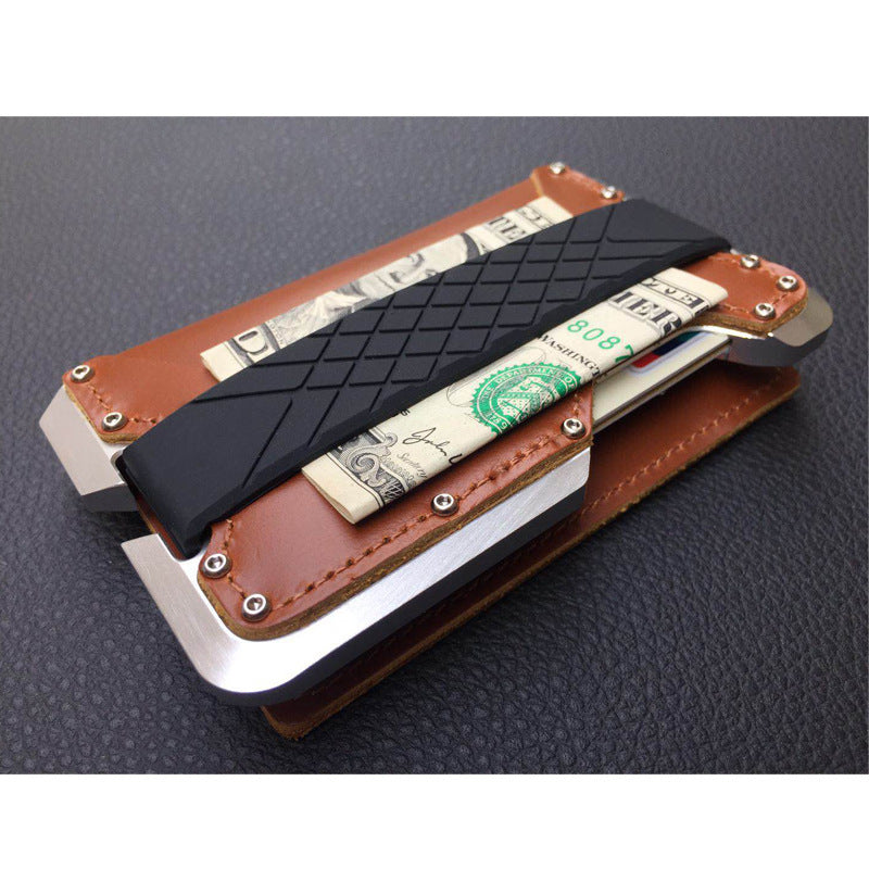 leather card holder anti magnetic metal aluminum alloy wallet