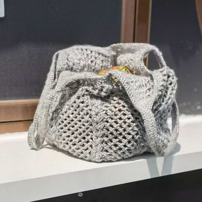 vacation style vintage ins crochet shoulder hand carrying knitting bag for women