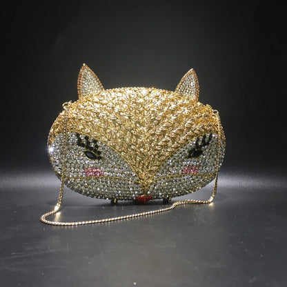 fox rhinestone hollow metal crystal dinner bag