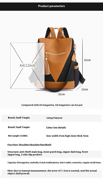 simple fashion large capacity color contrast patchwork casual backpack