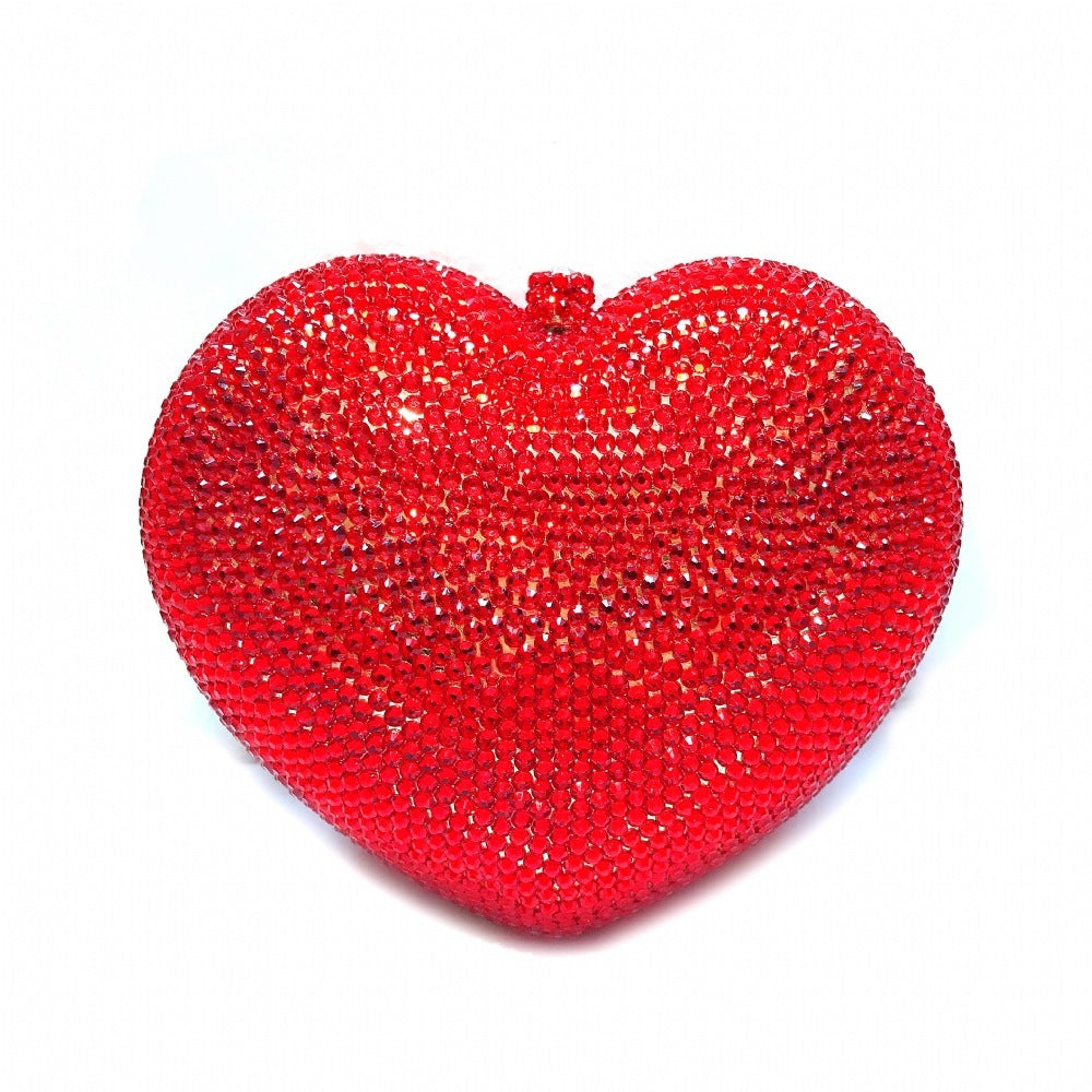 red peach heart shaped diamond dinner bag