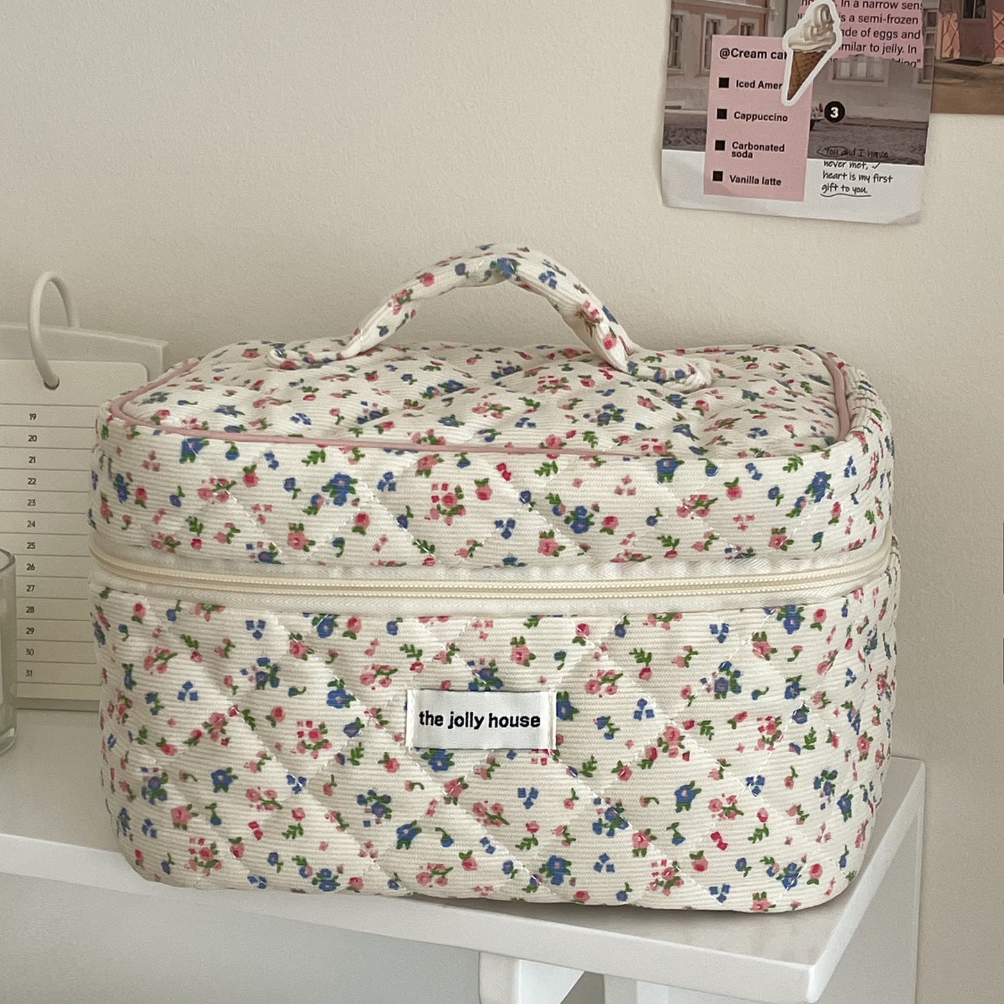 Women's Corduroy Pastoral Floral Cosmetic Bag