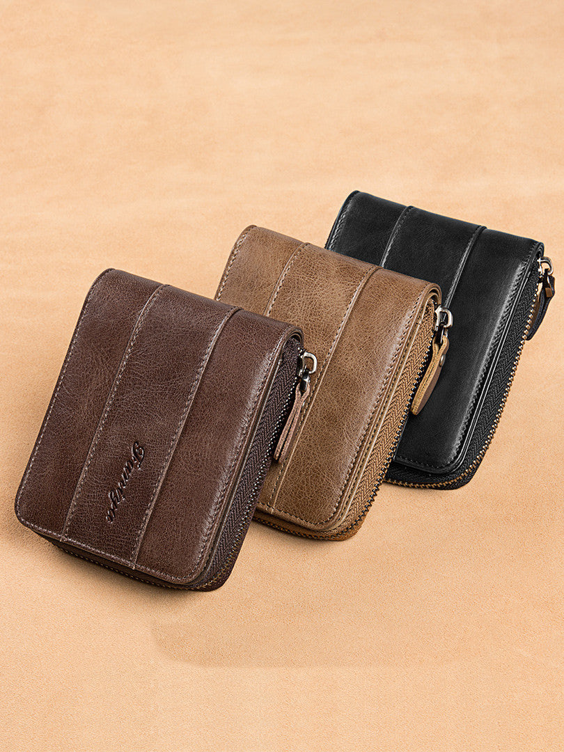 leather zipper drivers license card bag