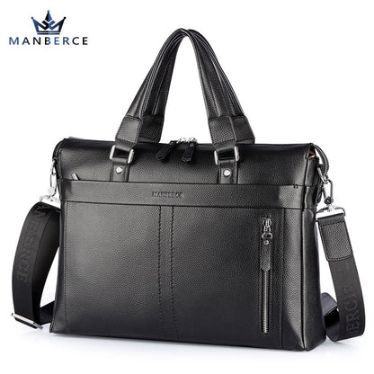 manbers brand real leather business and leisure handbag official document of baotou layer mens single shoulder large capacity package