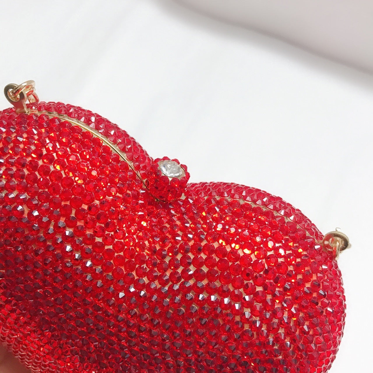 red peach heart shaped diamond dinner bag