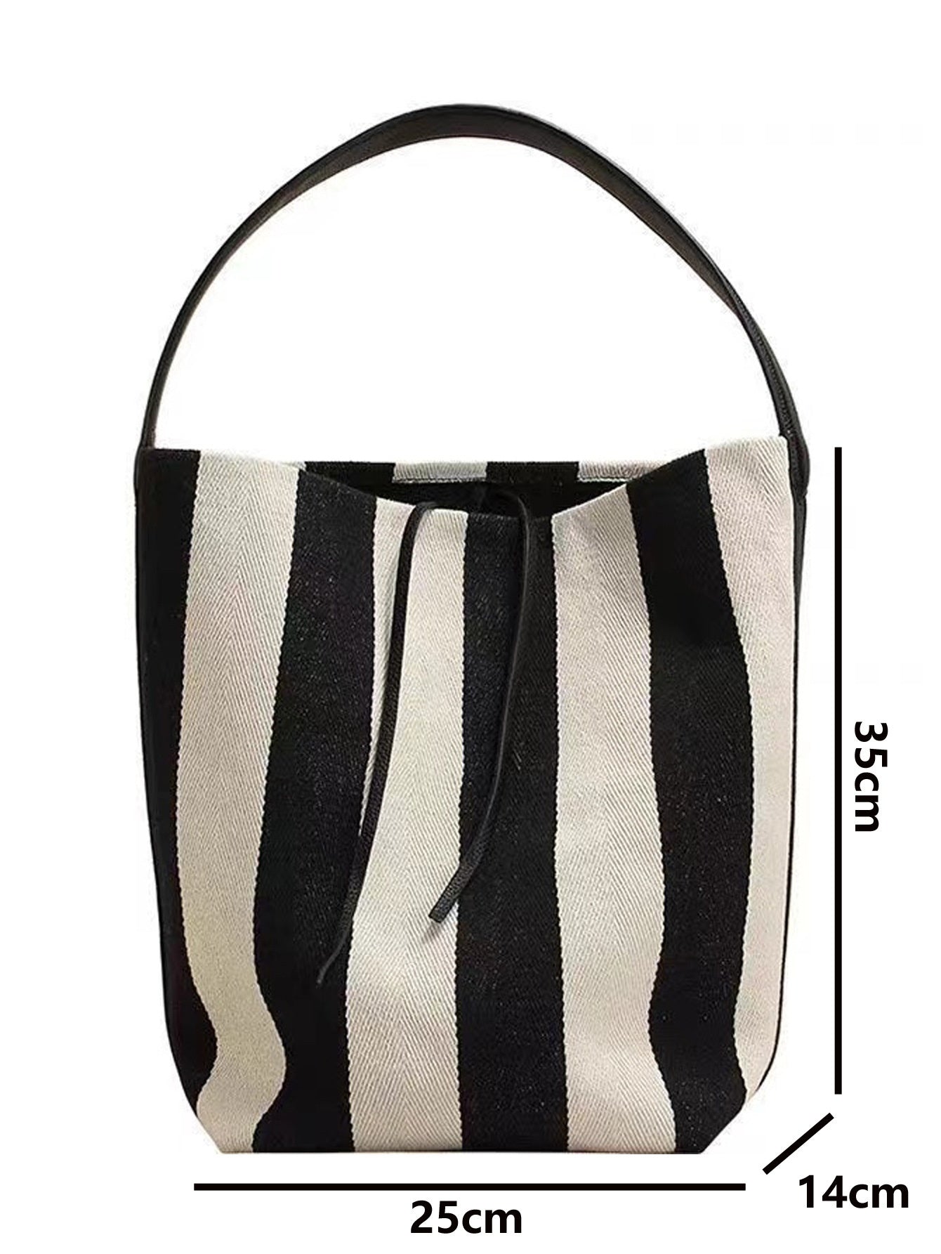 black and white contrast color wide shoulder striped canvas bag