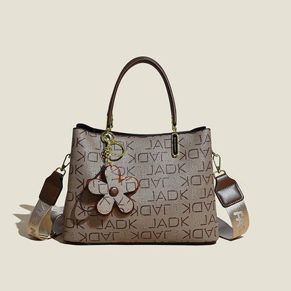 printed tote bag with flower pendant new temperament shoulder bag for women fashion large capacity crossbody bag