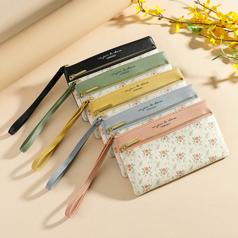 womens long wallet korean style large capacity hand zipper bag floral leather long purses and handbags women bags