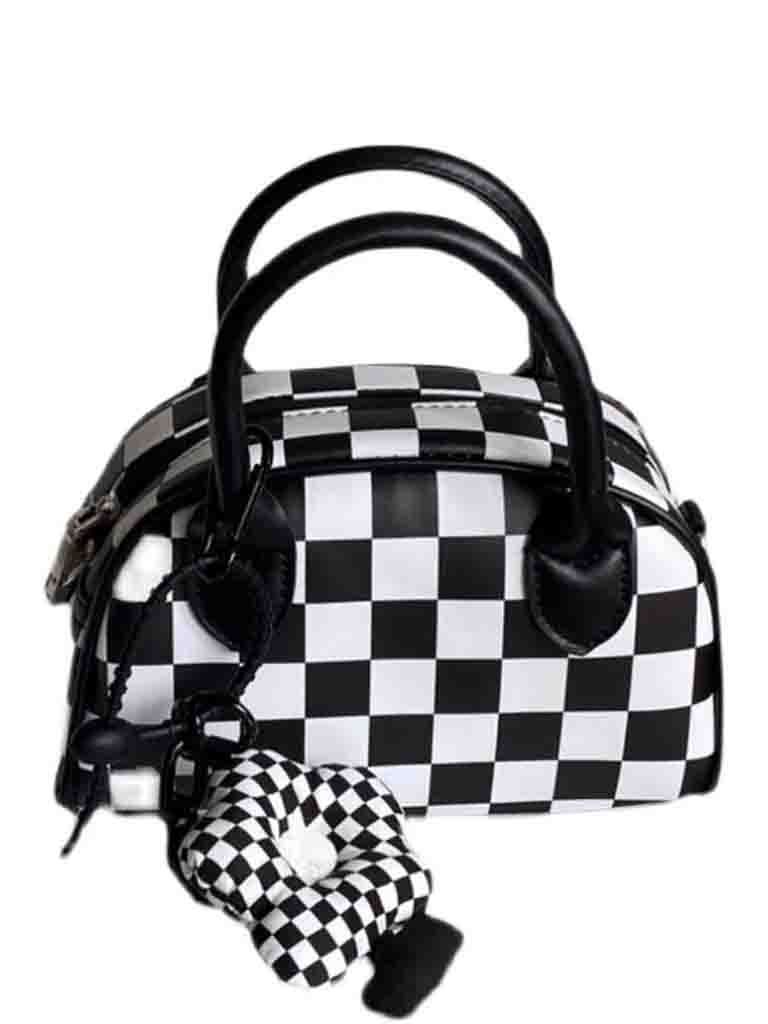 new handbag small flower pendant checkerboard bag niche design fashion