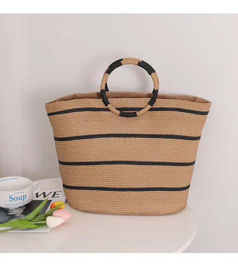 large capacity round early woven summer all matching woven shoulder beach bag handbag