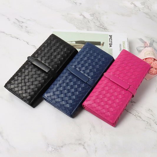 sheepskin woven 3 fold leather wallet korean