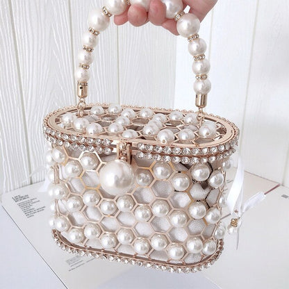 womens ins bucket bag versatile diagonal pearl bag