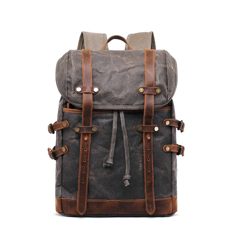 retro crazy horse leather casual canvas oil wax hiking backpack
