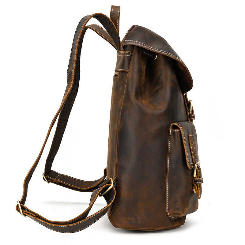 casual retro crazy horse leather travel backpack