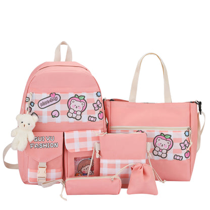 schoolbag womens five piece set primary school student texture fashionable high school high school large capacity backpack durable