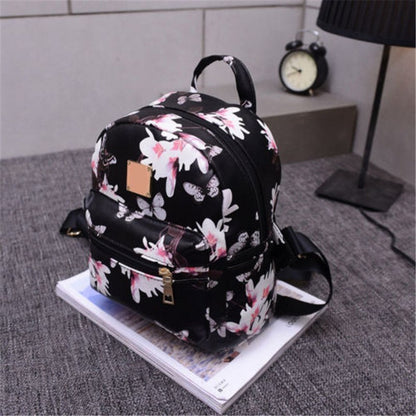 butterfly shoulder bag female korean version of floral pu student backpack