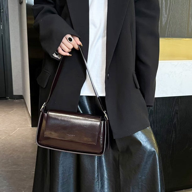 fashion winter all matching oil wax leather shoulder underarm bag
