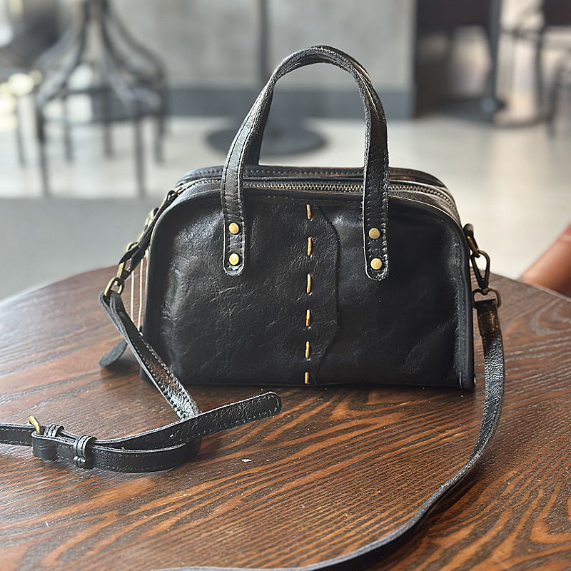 portable crossbody lightweight simple retro literary womens cow leather bag