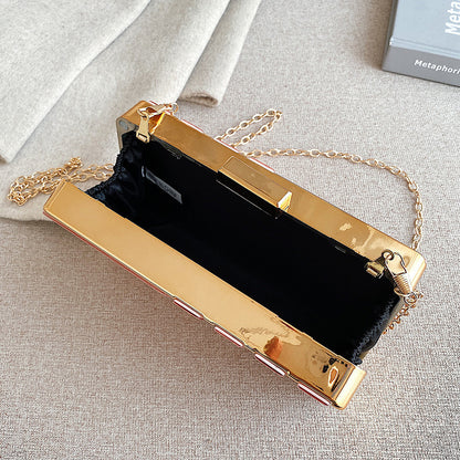 sequined stone box bag fashionable all match one shoulder diagonal dinner bag