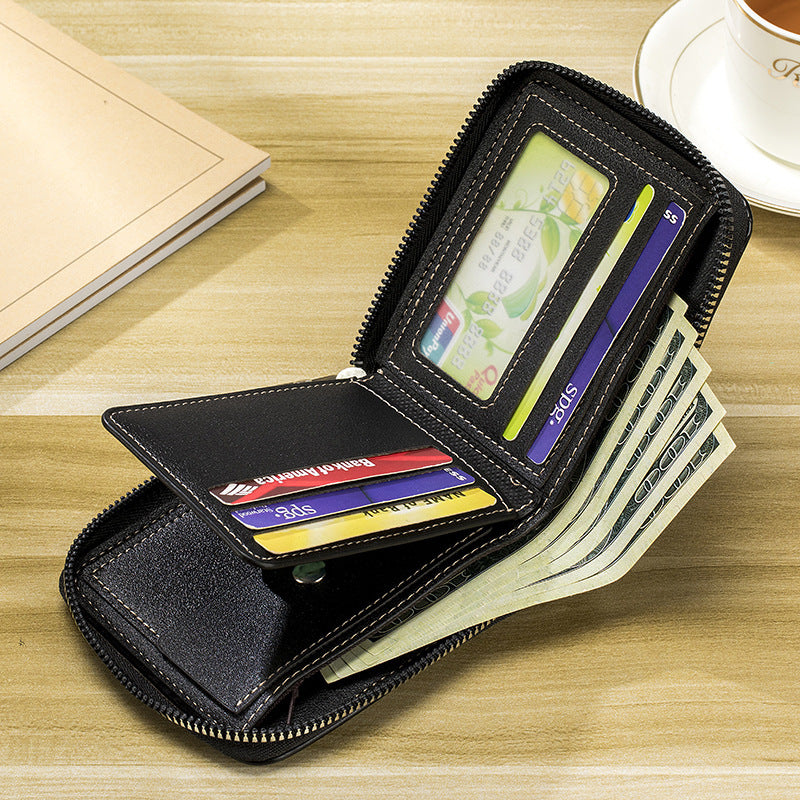 mens short wallet stitching stone pattern large capacity tri fold bag