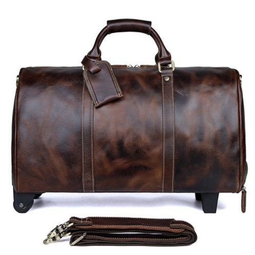 large capacity cowhide trolley travel bag