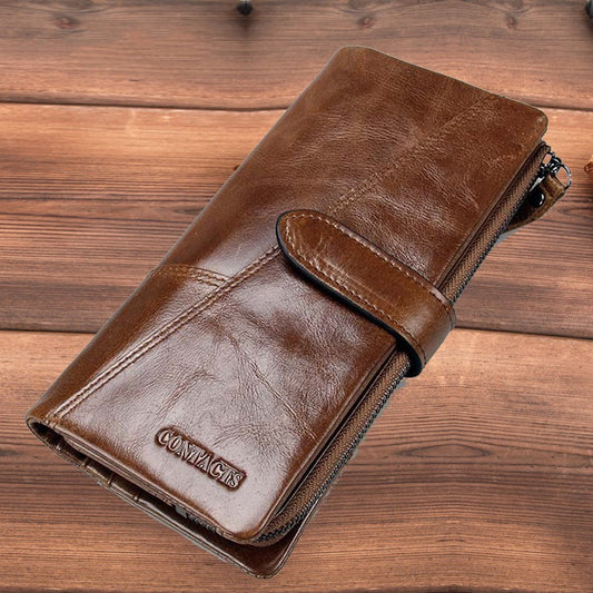 fashion stitching long cowhide leather mens wallet