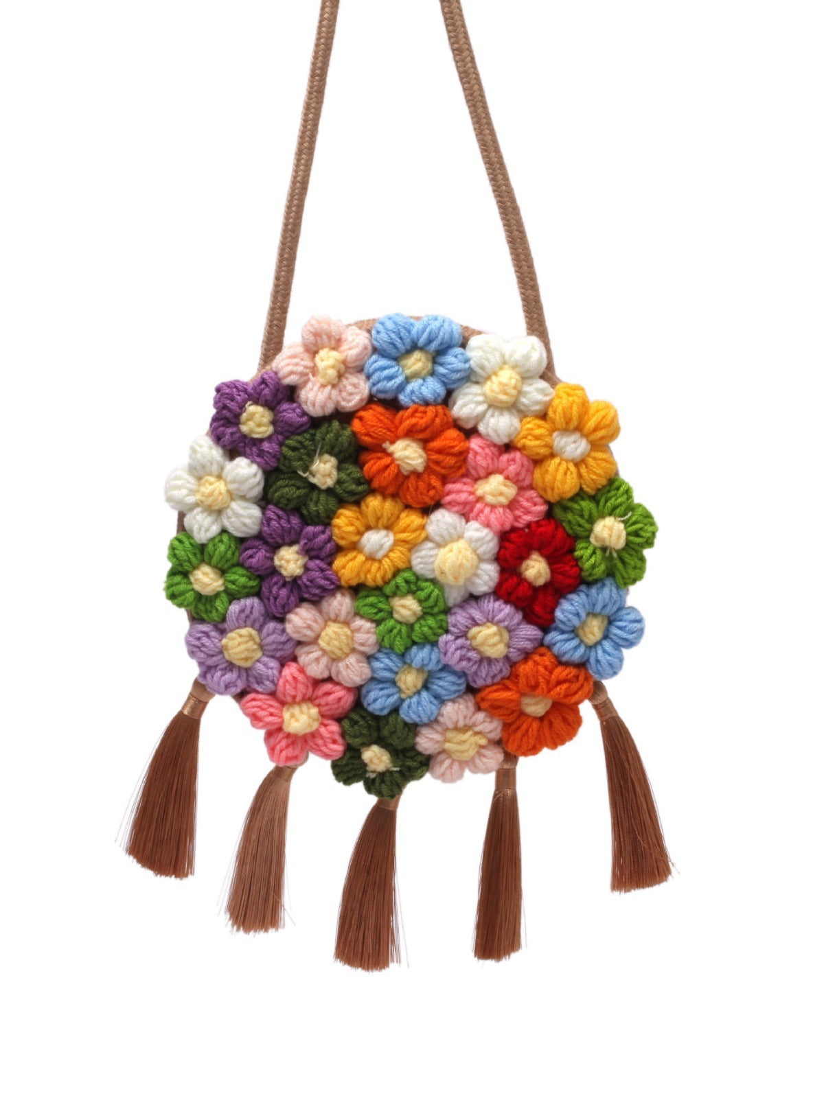 ethnic fluffy bag for women 2025 new fashion trend floral small round bag stylish and versatile can be worn on one shoulder or cross body