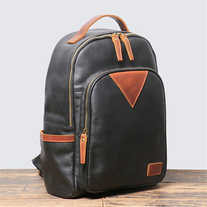 british retro trend leather backpack personality color contrast