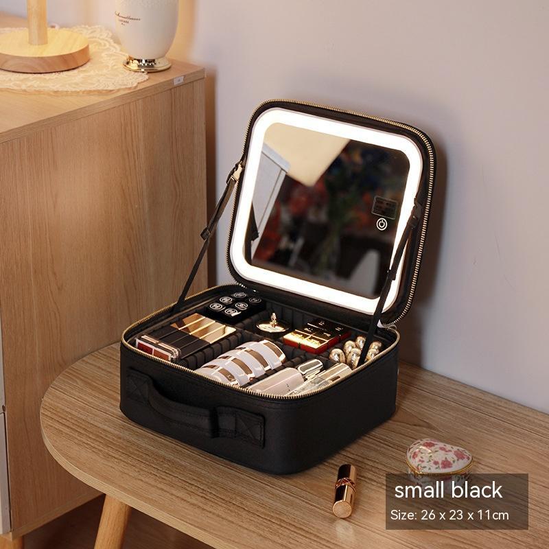 with mirror and led light cosmetic bag skin care storage box