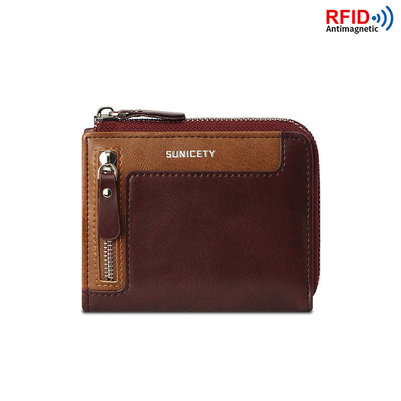 mens short fashion leather zipper rfid wallet