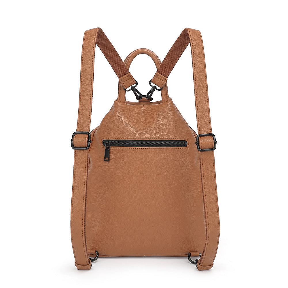 pu backpack practical soft leather zipper handbag
