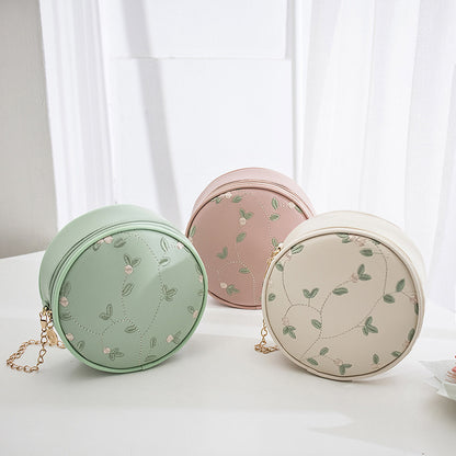 simple embroidery small round bag women