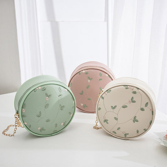 simple embroidery small round bag women