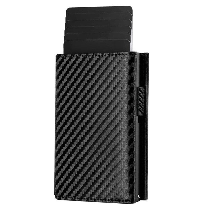 carbon fiber large capacity automatic aluminum box anti theft swiping multiple card slots tri fold card holder wallet