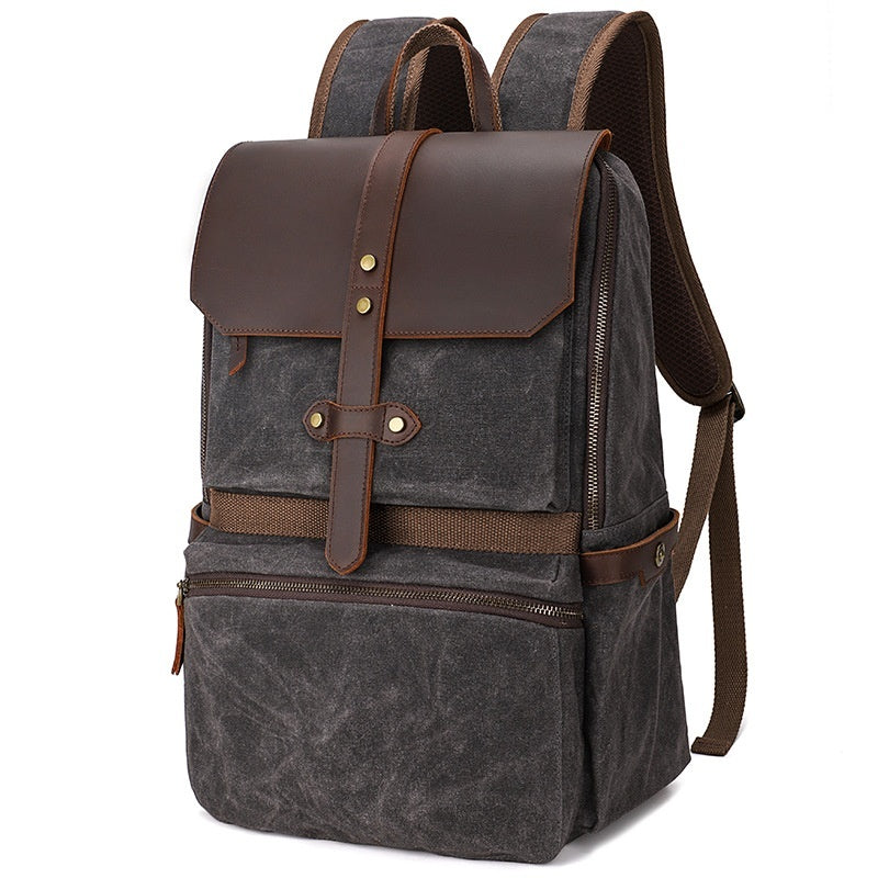 waterproof batik canvas backpack crazy horse leather mens bag