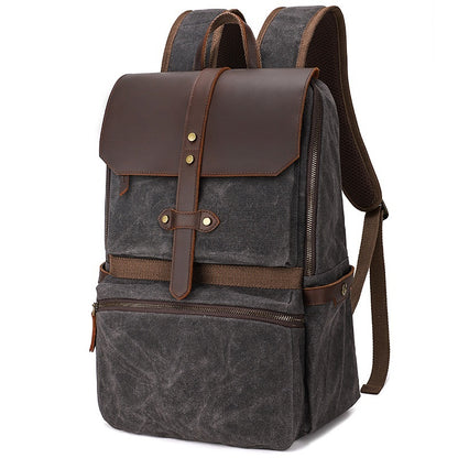 waterproof batik canvas backpack crazy horse leather mens bag