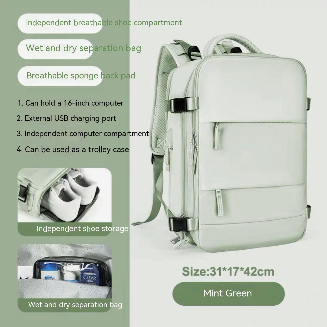 large capacity multifunctional travel waterproof mummy backpack