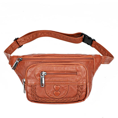 womens fashionable and versatile washed soft leather waist messenger bag