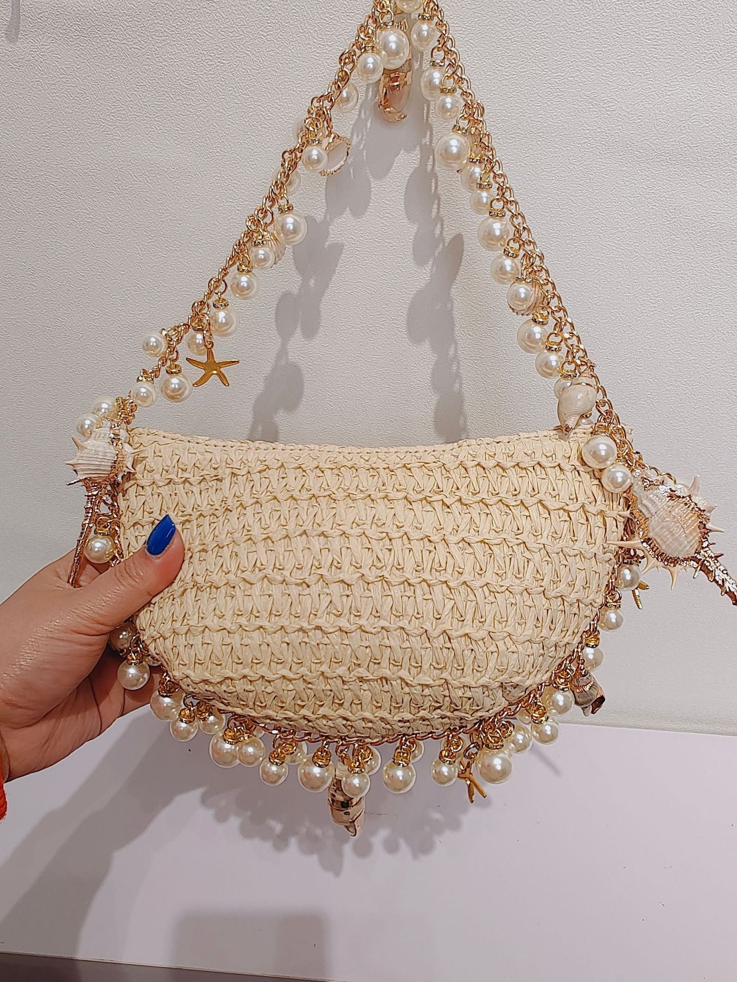 summer seaside holiday pearl conch straw bag