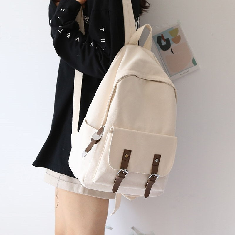 simple solid color college student backpack female shoulders