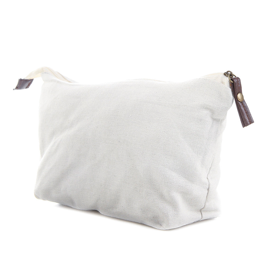 white cotton canvas cosmetic bag