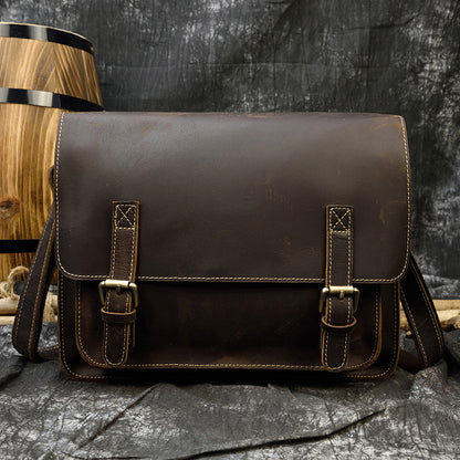 mens leather messenger bag a4 flap vintage shoulder briefcase