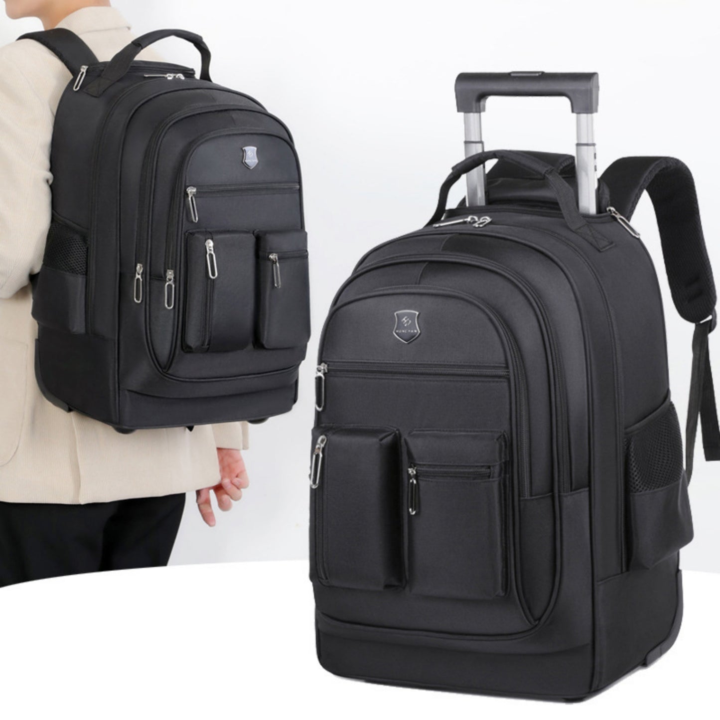 large capacity travel backpack with wheels multi layer trolley luggage bag multifunctional weekender overnight bag rucksack