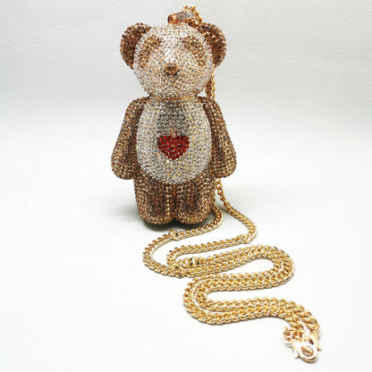 diamond bear shape rhinestone chain female key dinner bag