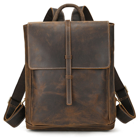 crazy horse leather backpack mens retro outdoor bag