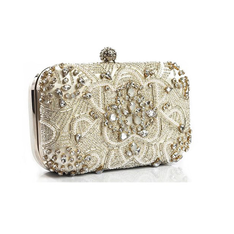 womens hand sewn rhinestone chain evening bag