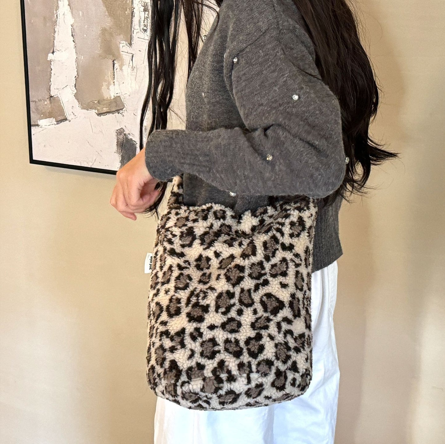 autumn and winter new leopard print letters printed bucket bag large capacity