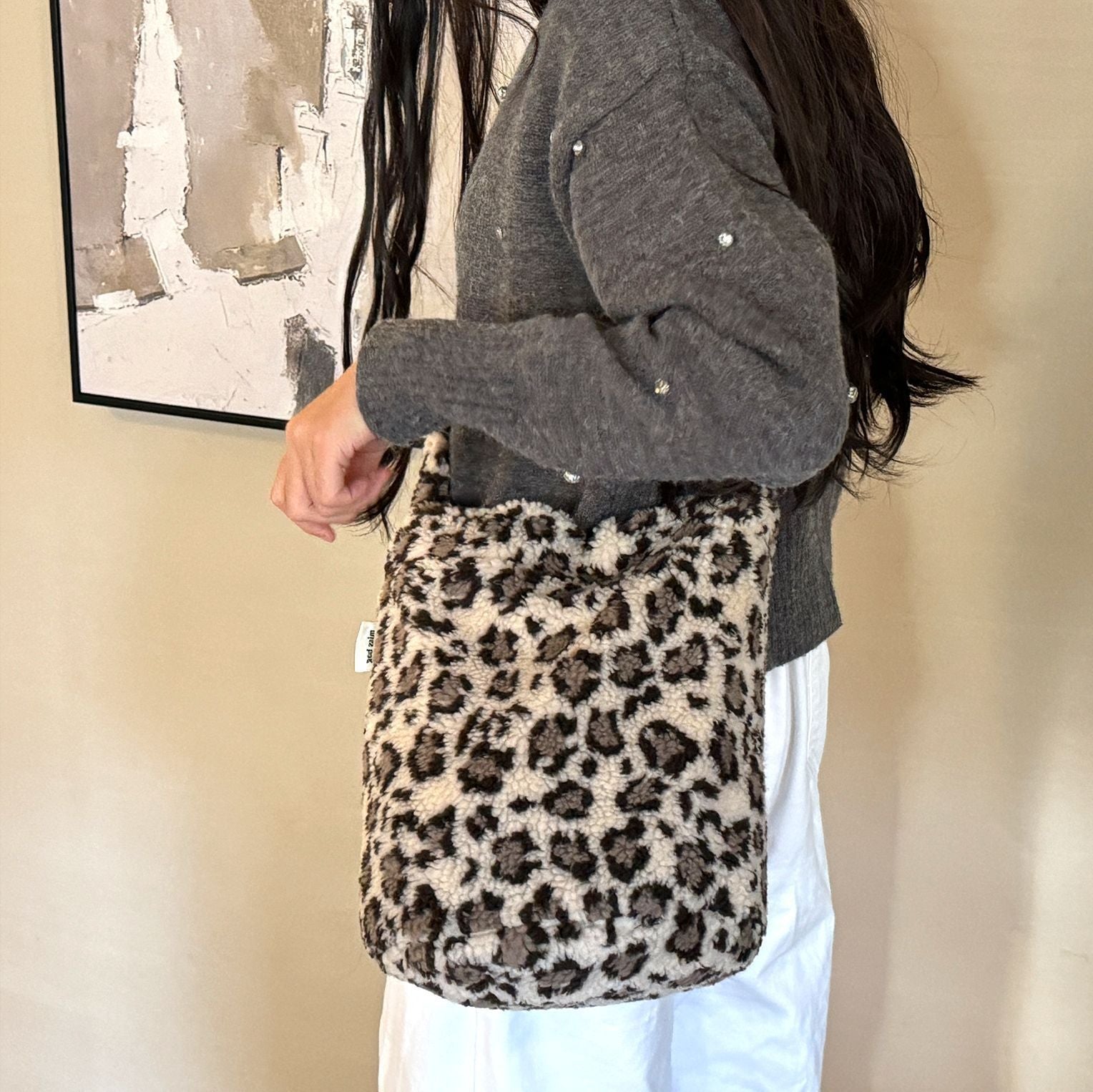 autumn and winter new leopard print letters printed bucket bag large capacity