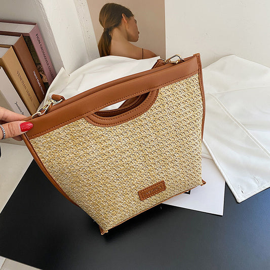 straw simple shoulder tote bag